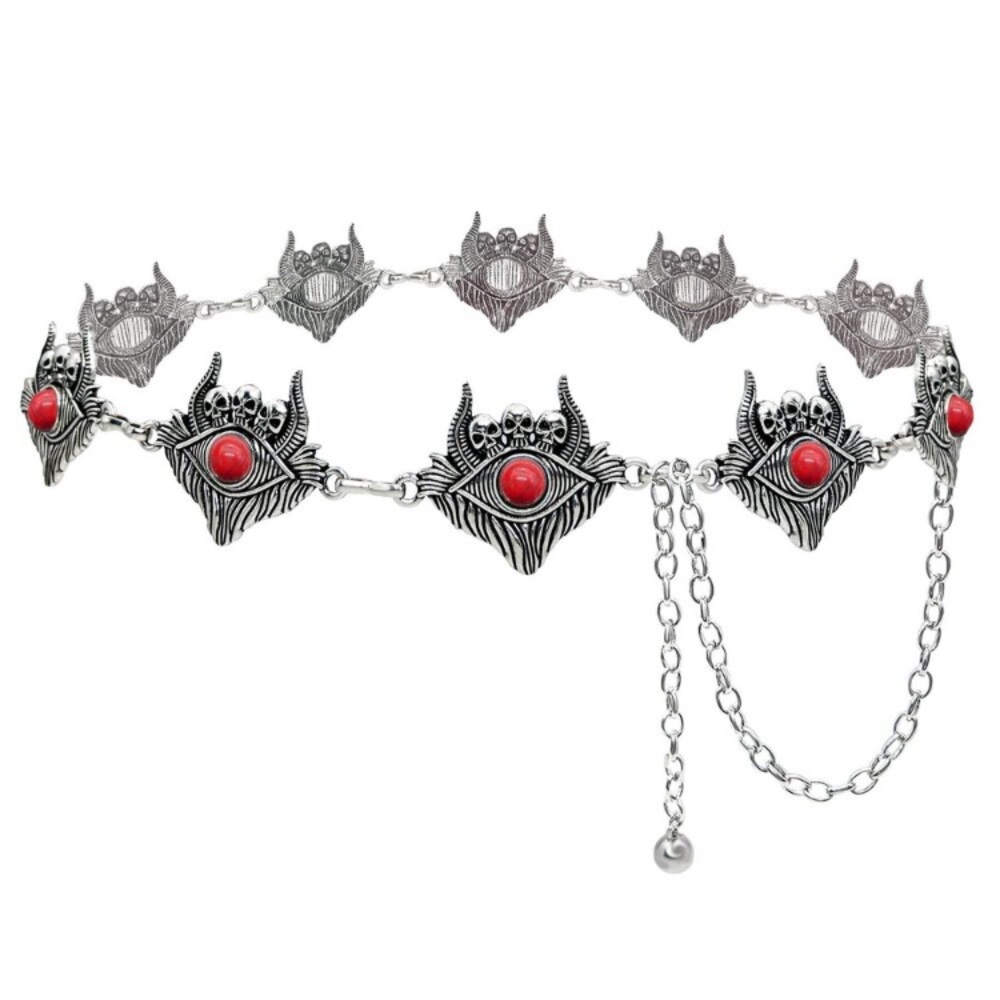 Concho Belt Silver Skull Eyes Western Gothic Carving Waist Chain new